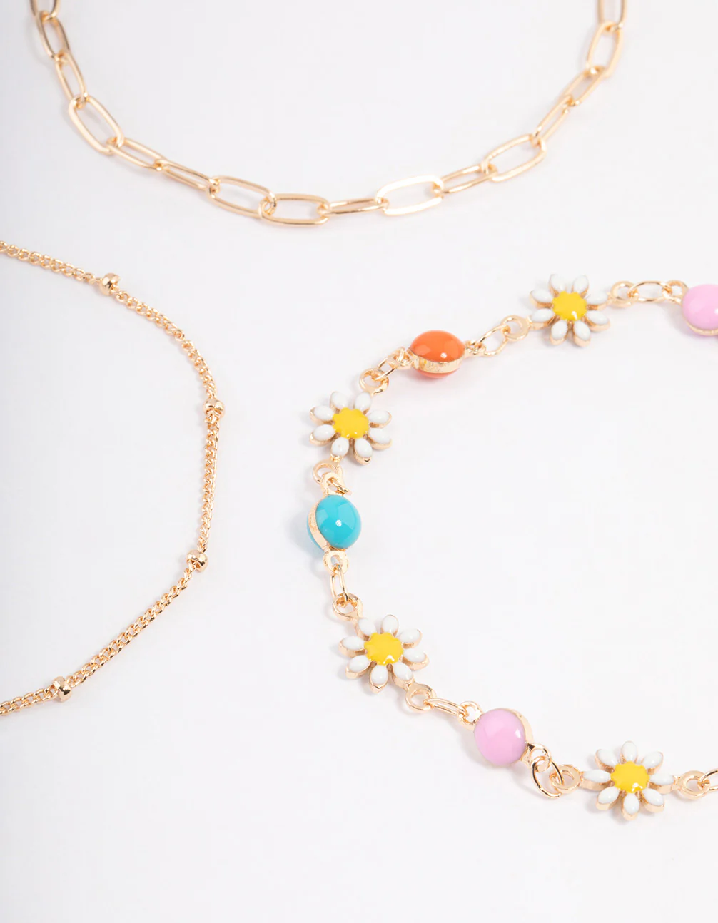 Gold Colourful Daisy & Chain Bracelet Pack - Image 2