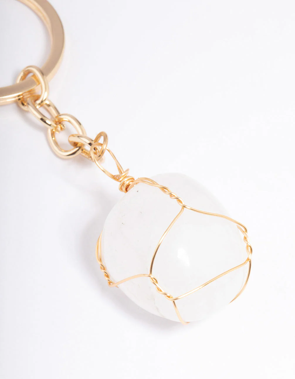 Gold Clear Quartz Semi-Precious Key Ring - Image 2