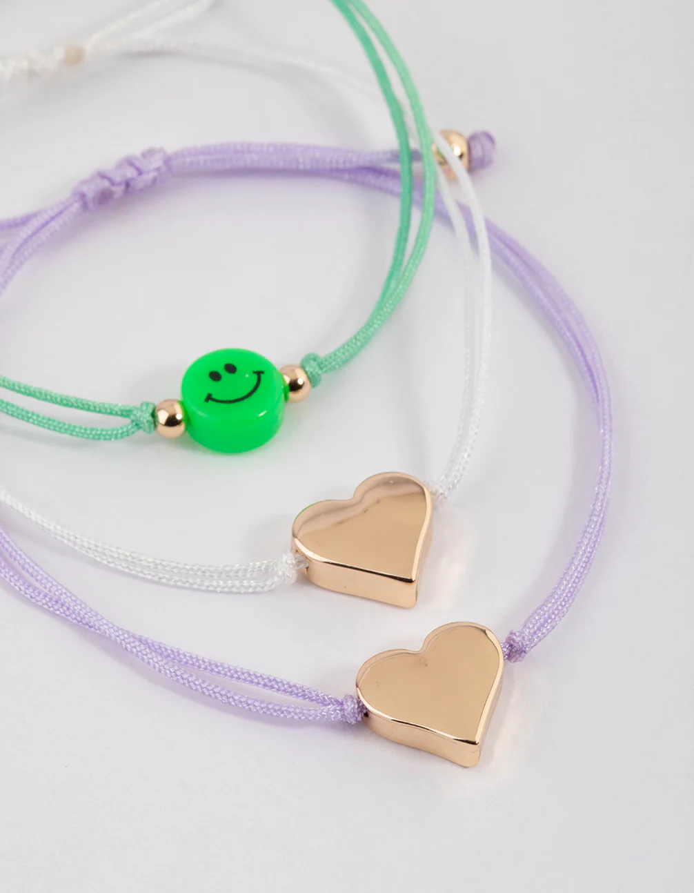 Gold Cord Heart & Smiley Bracelet 4-Pack - Image 3