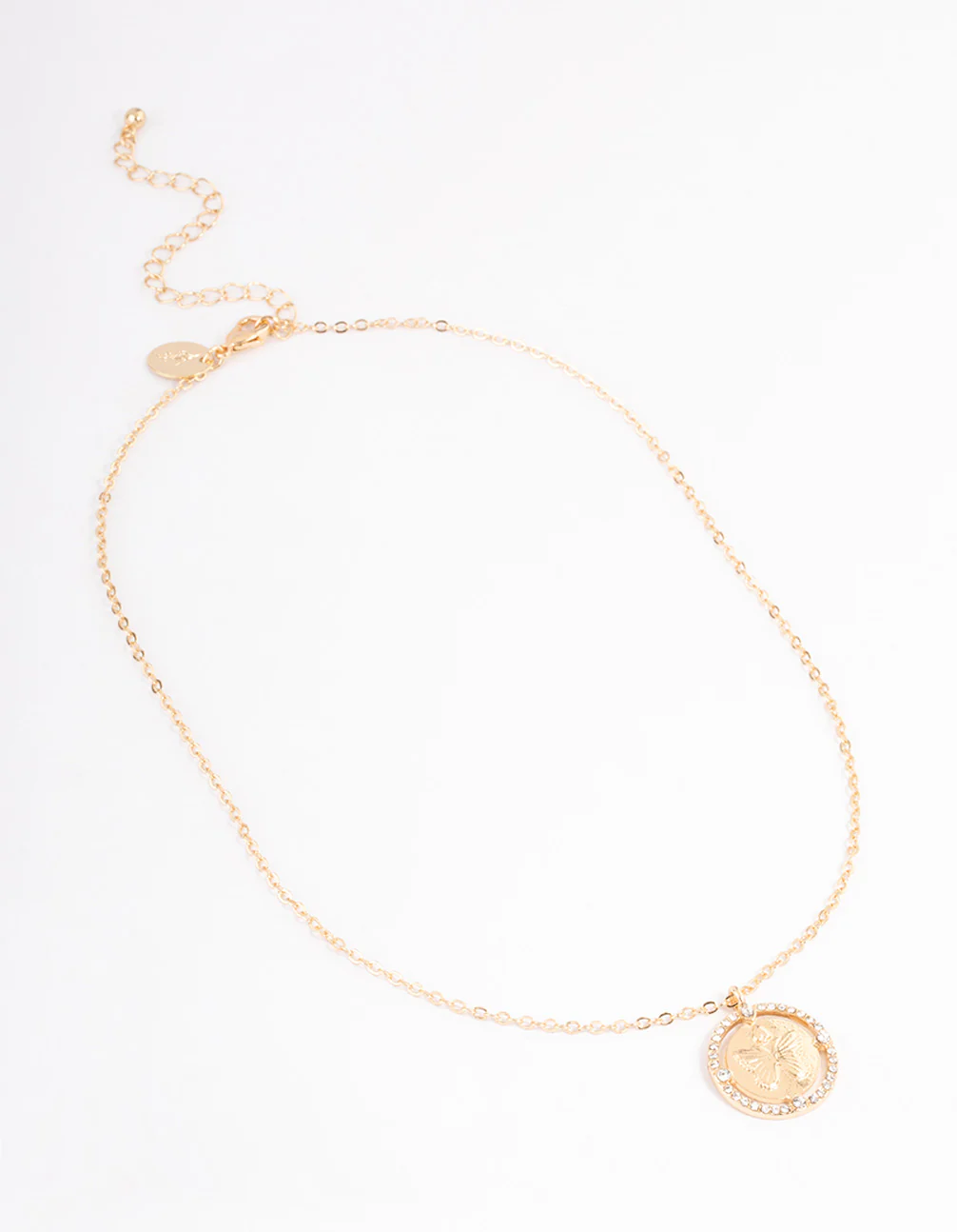 Gold Diamante Butterfly Disc Necklace - Image 2