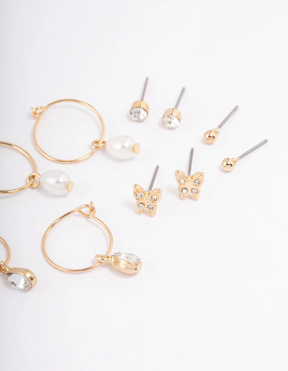 Gold Diamante Charm & Pearl Earrings 6-Pack - Image 3