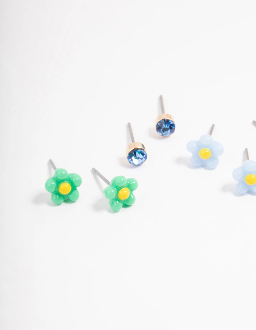 Green & Blue Flower Stud Earrings 4-Pack - Image 2