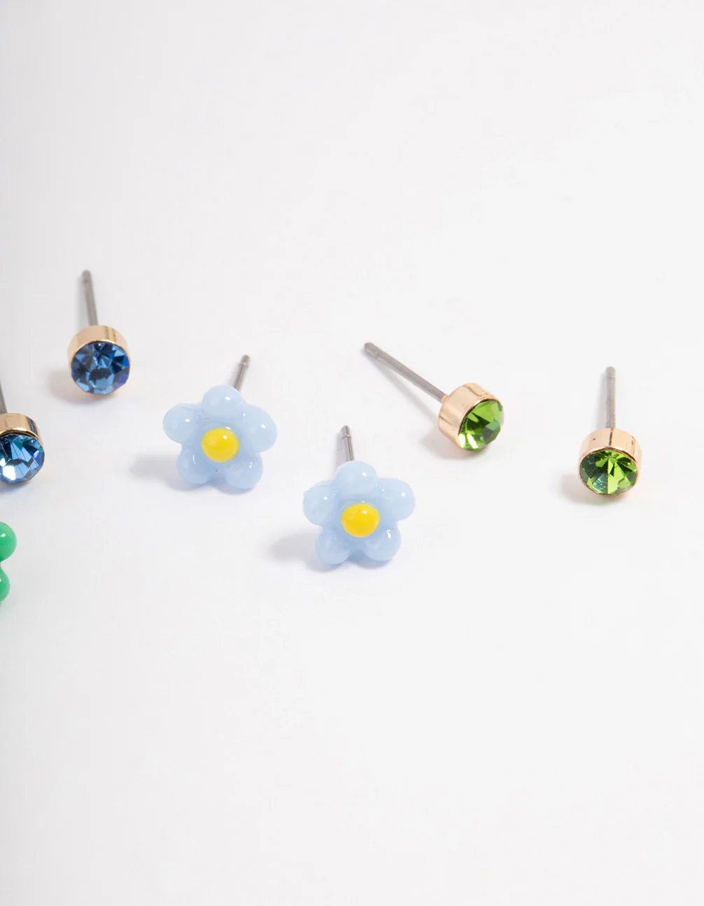 Green & Blue Flower Stud Earrings 4-Pack - Image 3