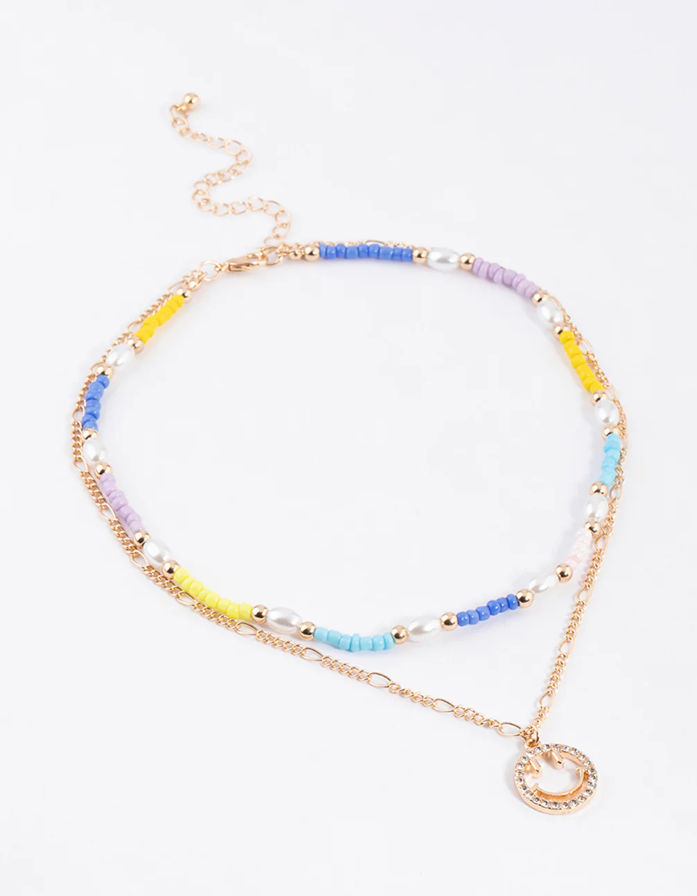Gold Mixed Bead & Smiley Necklace - Image 2