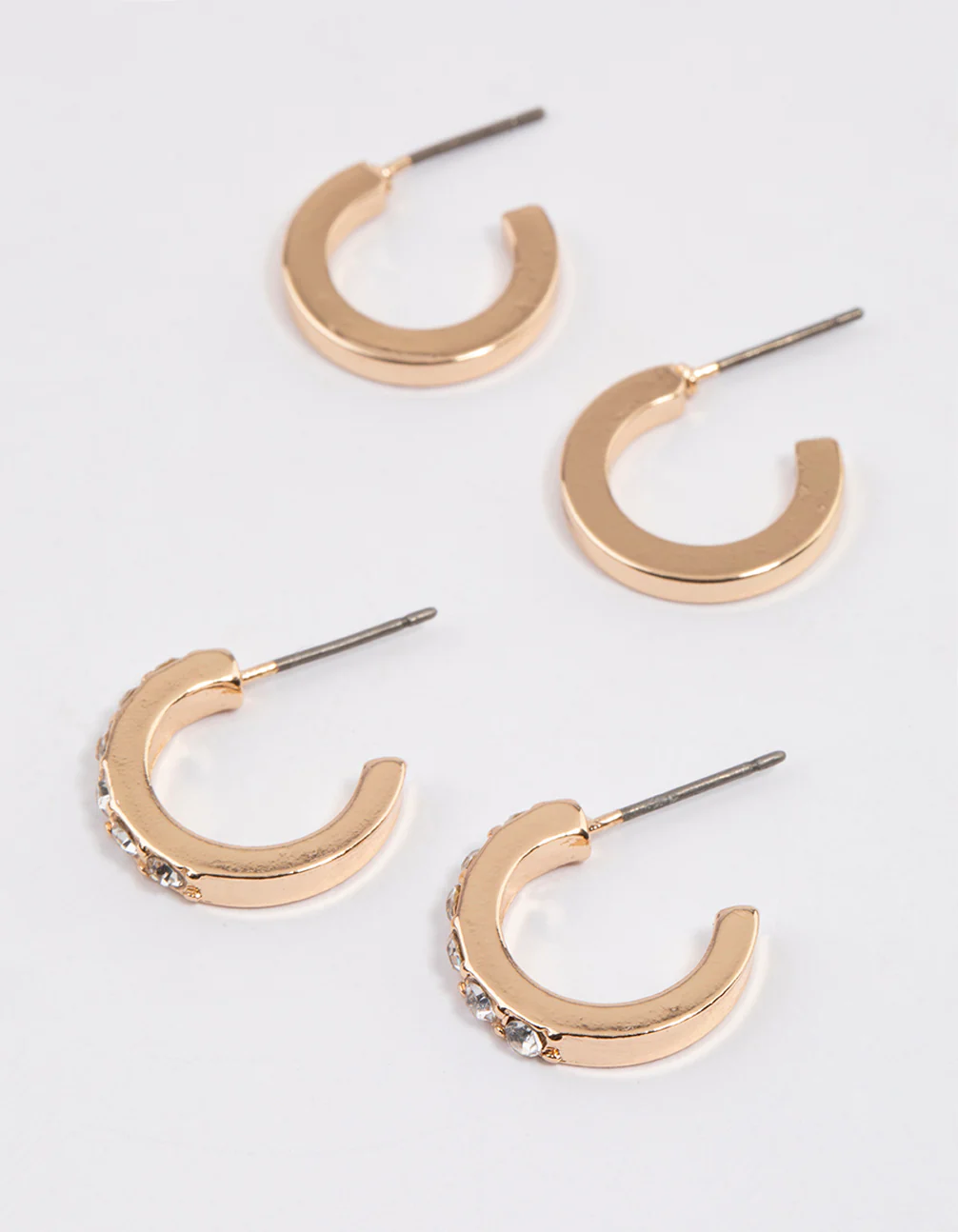 Gold Plain & Diamante Hoop Earring Pack - Image 2