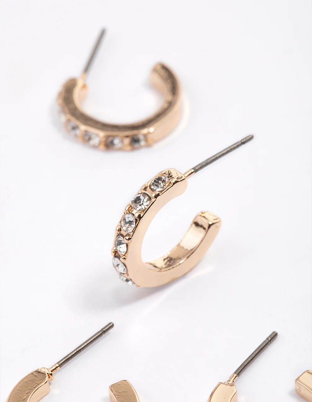 Gold Plain & Diamante Hoop Earring Pack - Image 3