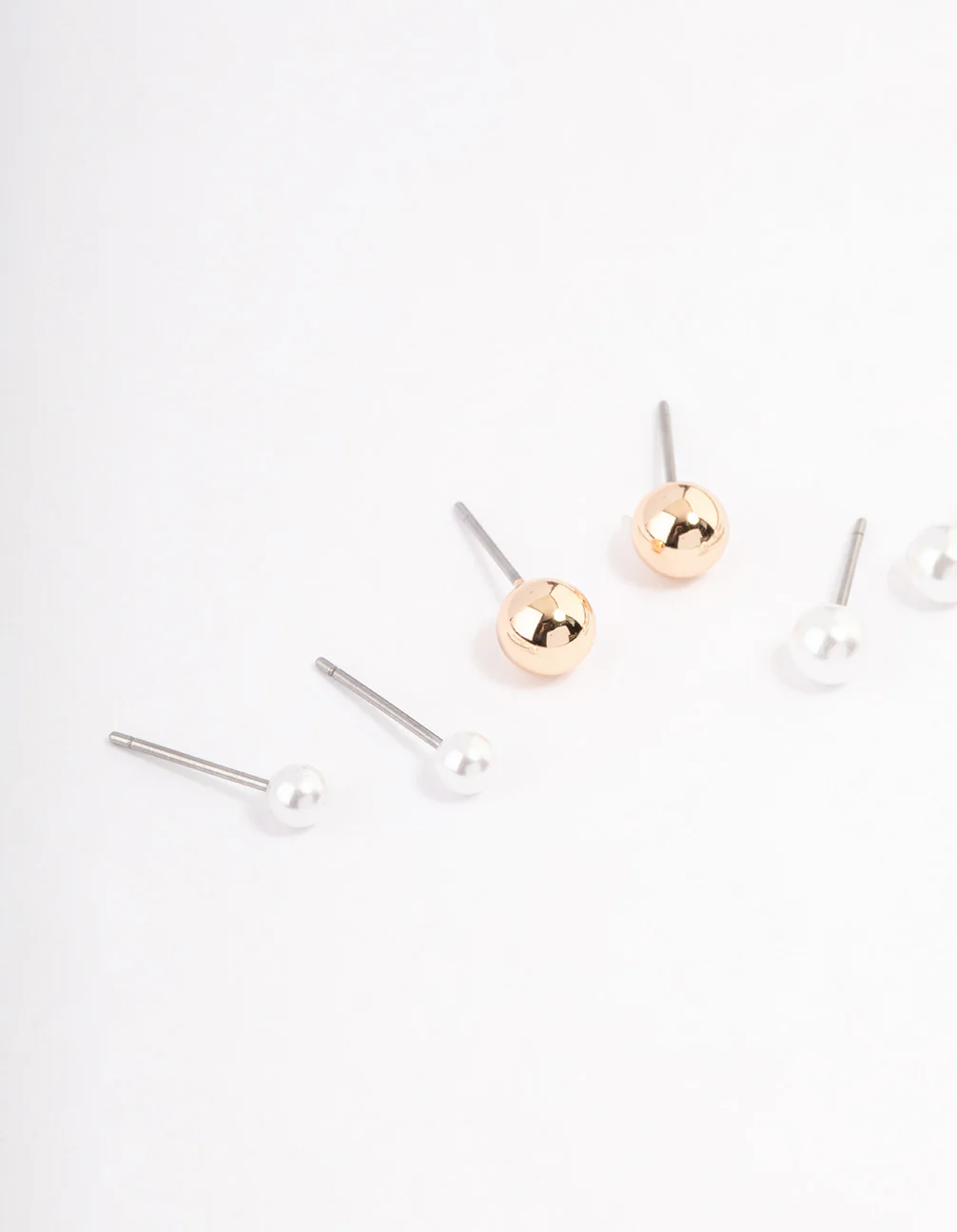 Gold Pearl & Ball Stud Earrings 4-Pack - Image 2