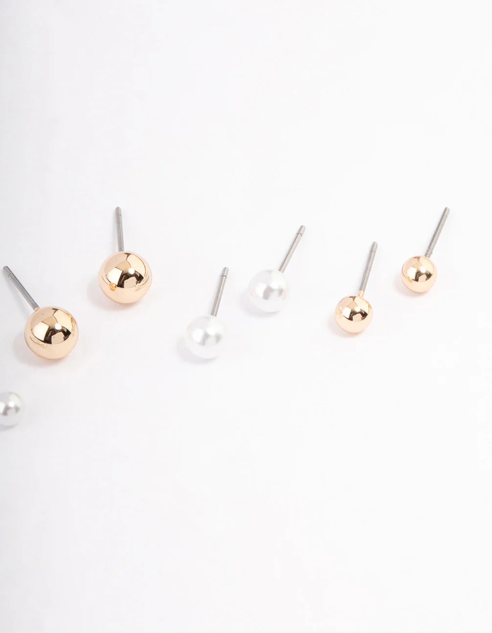 Gold Pearl & Ball Stud Earrings 4-Pack - Image 3