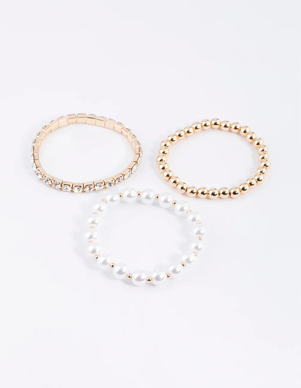 Gold Pearl & Diamante Stretch Bacelet Pack