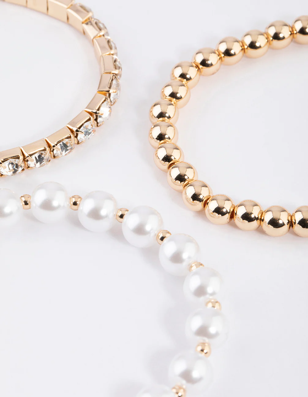 Gold Pearl & Diamante Stretch Bacelet Pack - Image 2