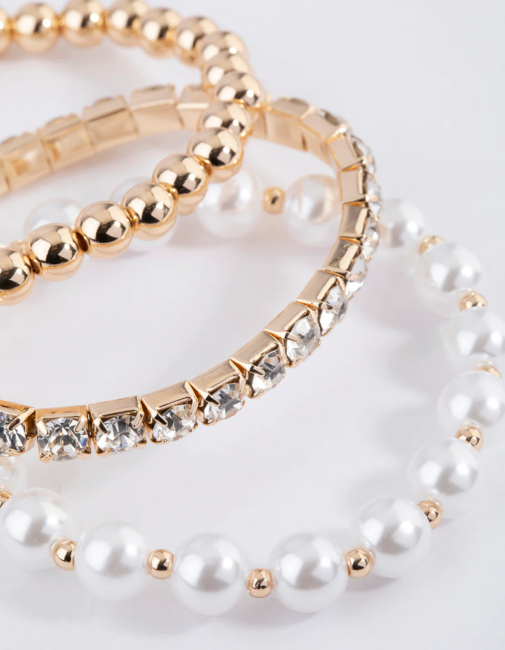 Gold Pearl & Diamante Stretch Bacelet Pack - Image 3