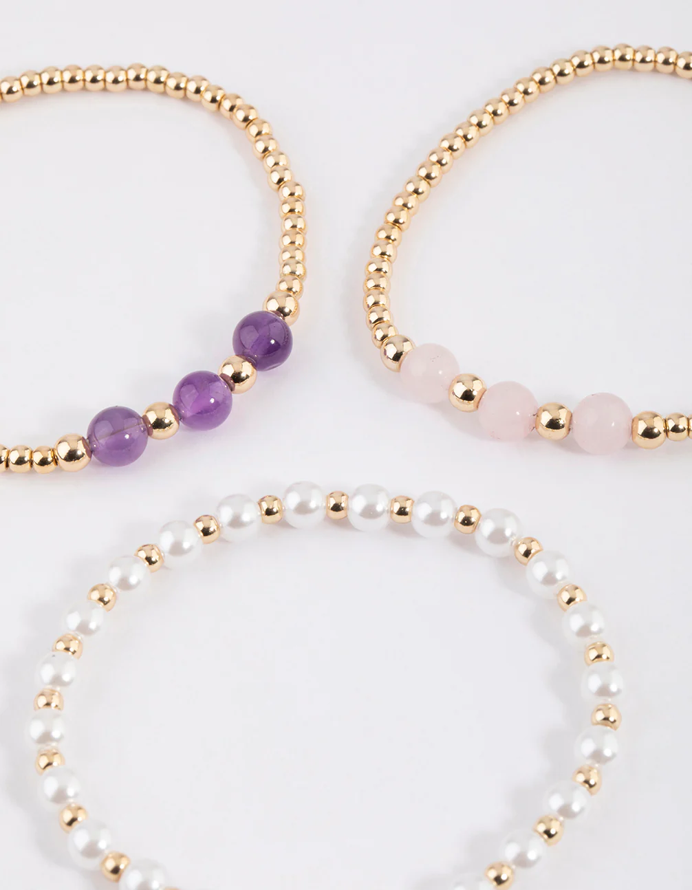 Gold Pearl & Amethyst Stretch Bracelet Pack - Image 2