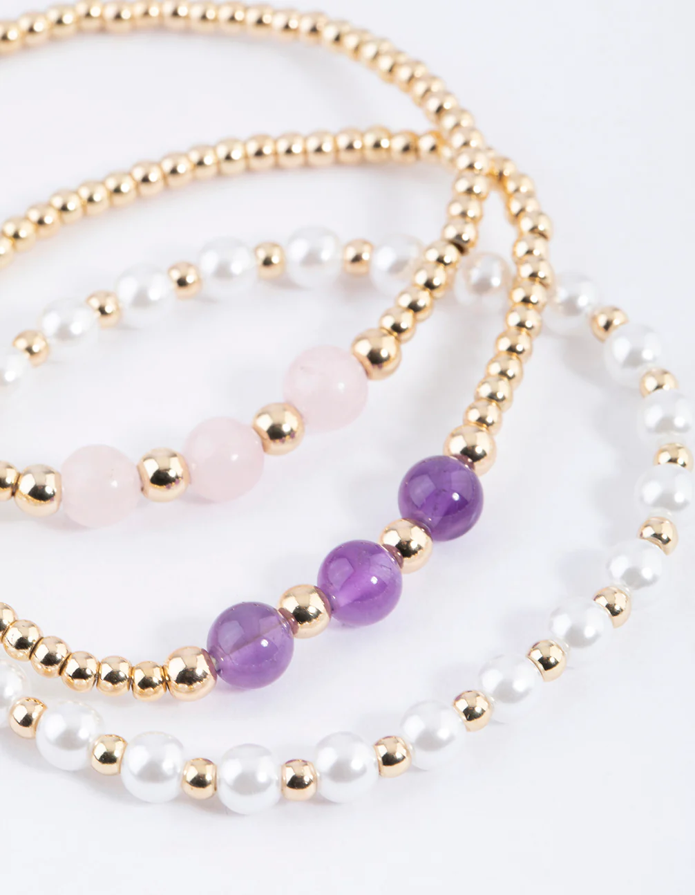 Gold Pearl & Amethyst Stretch Bracelet Pack - Image 3