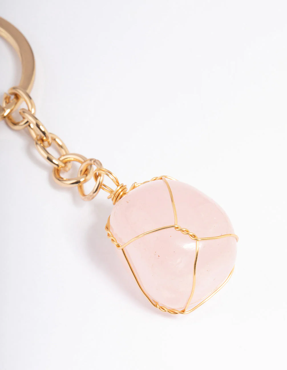 Gold Rose Quartz Stone Key Ring - Image 2
