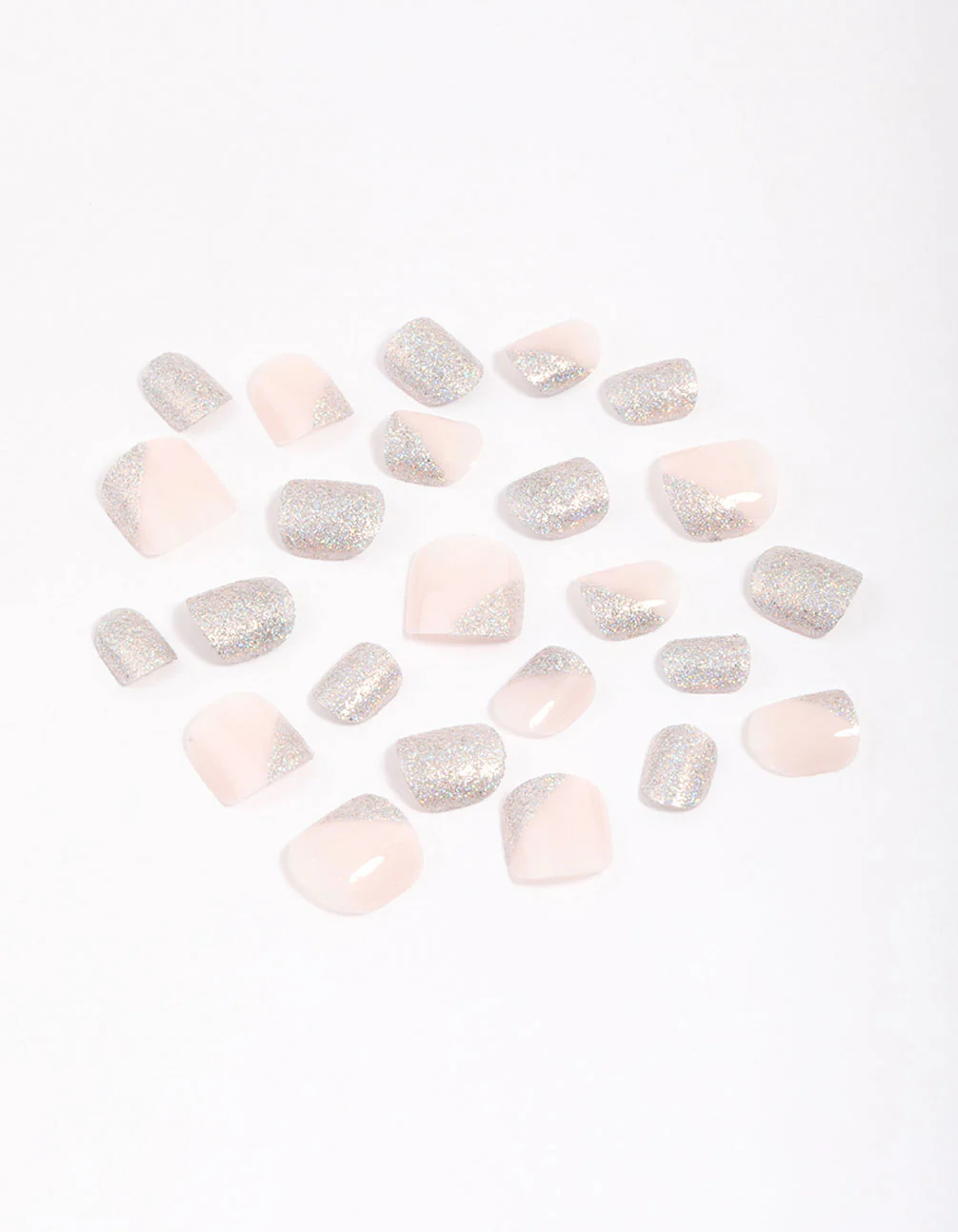 Tweens Silver Glitter & Blush Press On Nails - Image 2