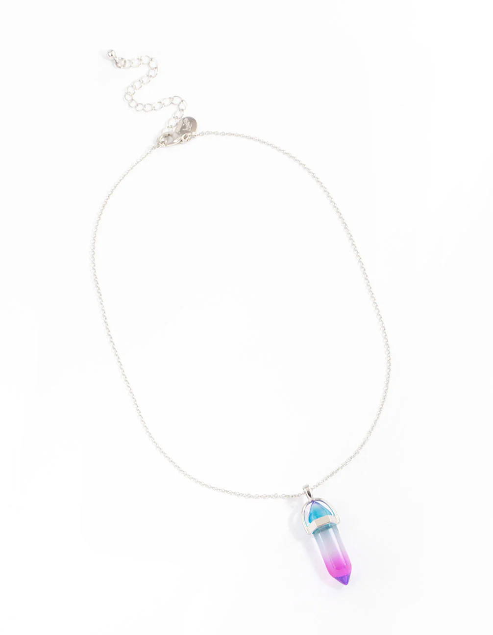 Silver Blue & Lilac Tone Crystal Pendant Necklace - Image 2