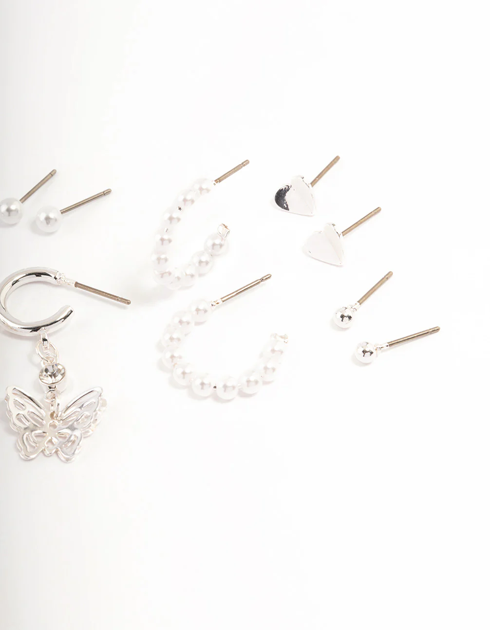Silver Charm & Pearl Stud Earrings 6-Pack - Image 3