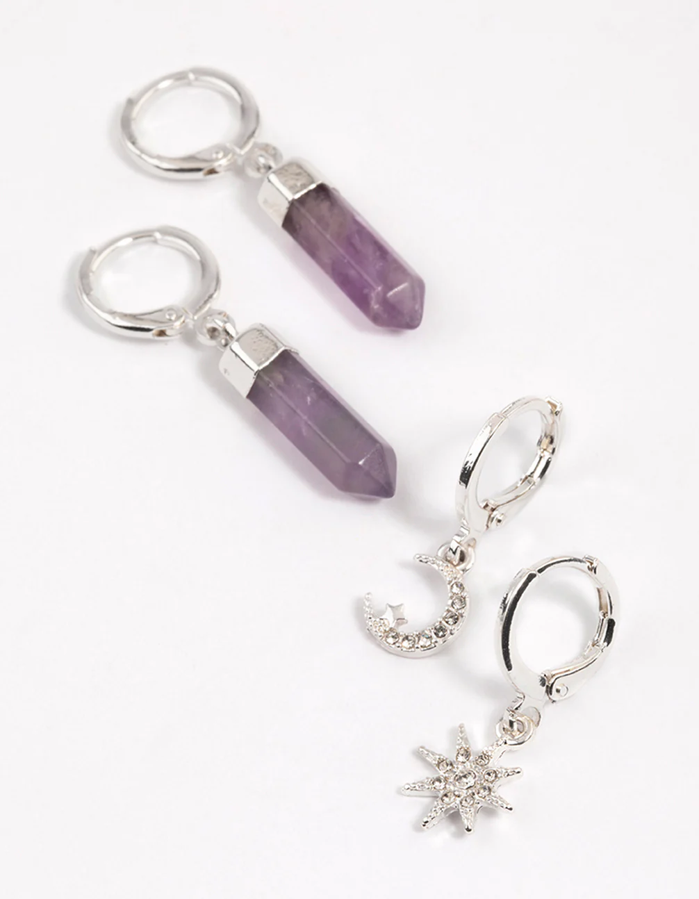Silver Crystal & Amethyst Hoop Earrings Pack - Image 2