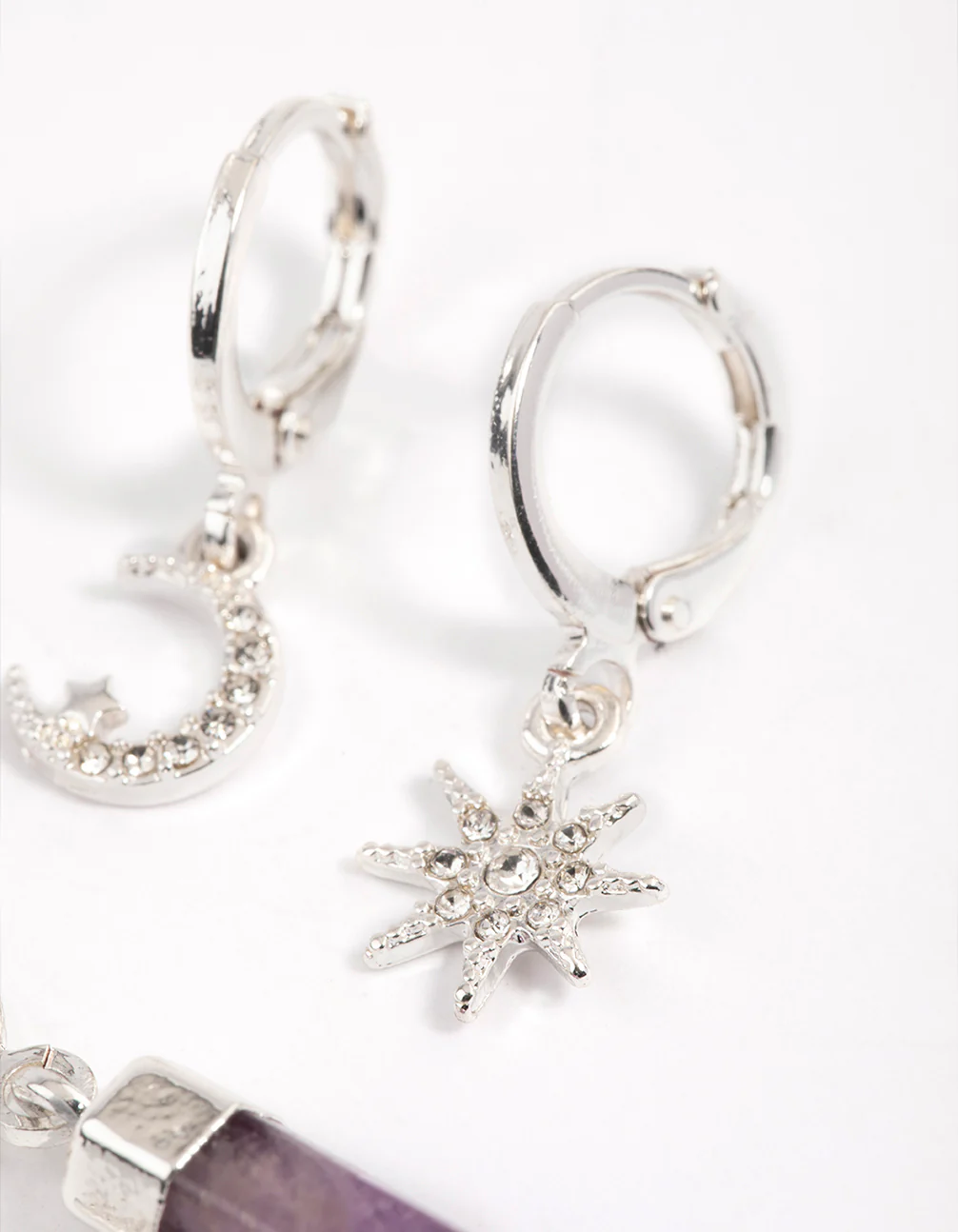 Silver Crystal & Amethyst Hoop Earrings Pack - Image 3