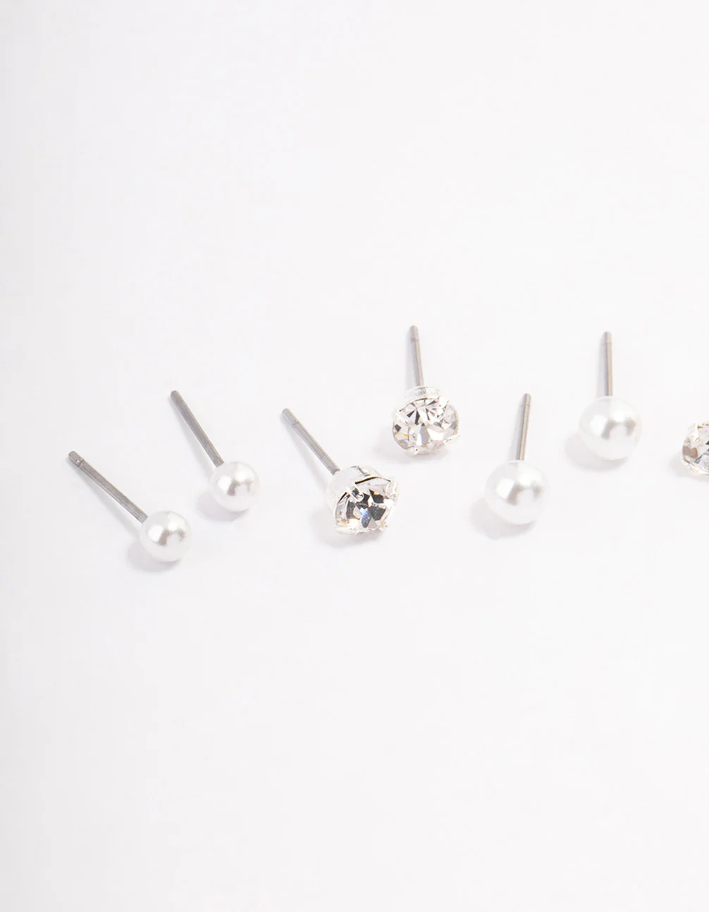 Silver Pearl & Diamante Stud Earrings 4-Pack - Image 2