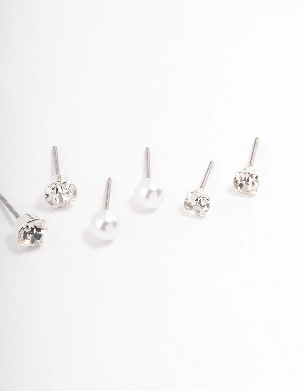 Silver Pearl & Diamante Stud Earrings 4-Pack - Image 3