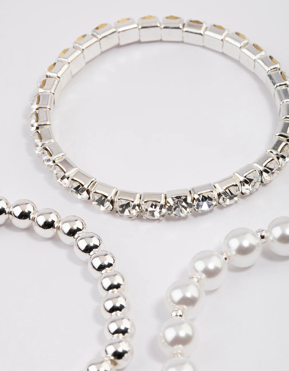 Silver Pearl & Diamante Strap Bracelet Pack - Image 3