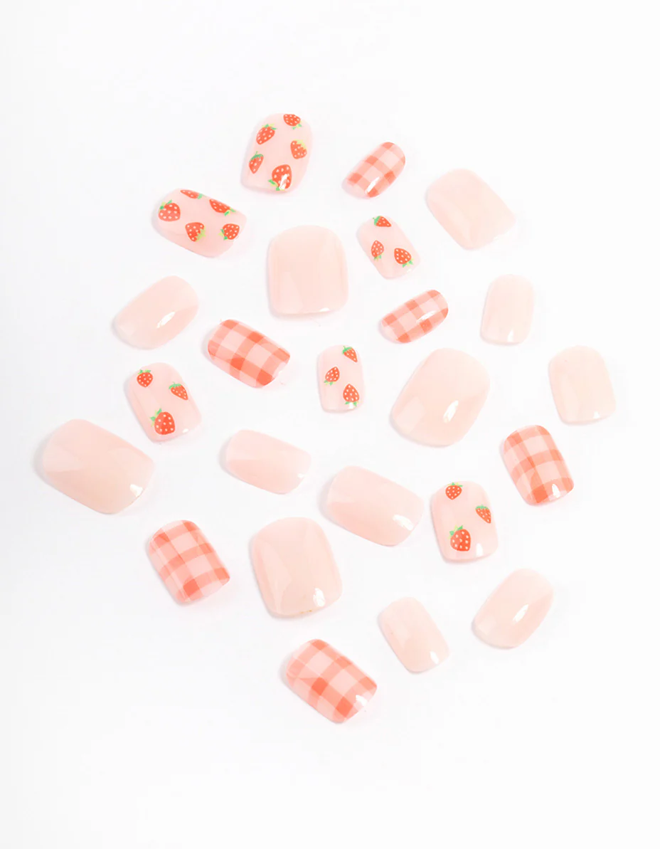 Tweens Strawberry & Checkered Press On Nails - Image 2