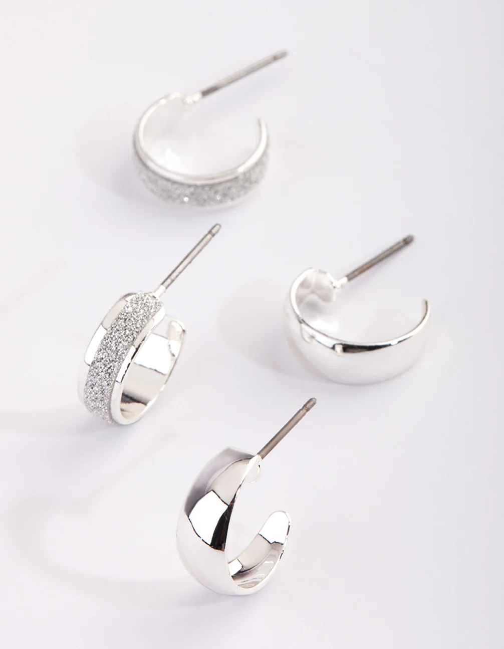 Silver Glitter Huggie Hoop Earring Set - Image 2