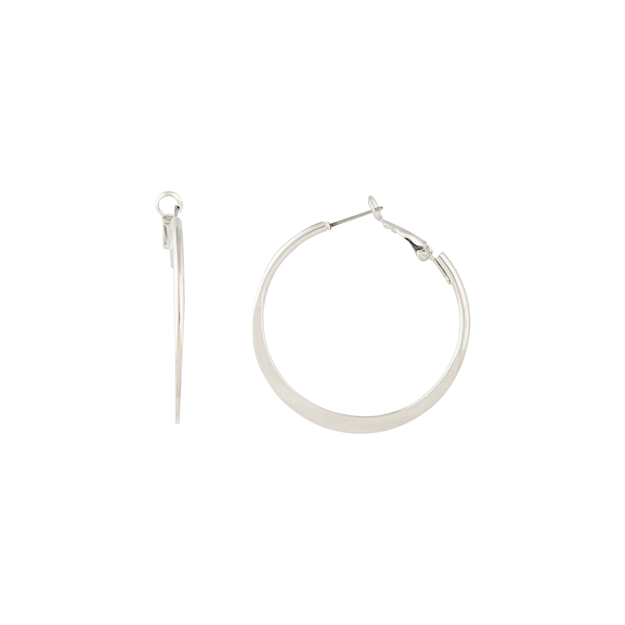 Silver Flat Bottom Hoop Earrings - Image 2