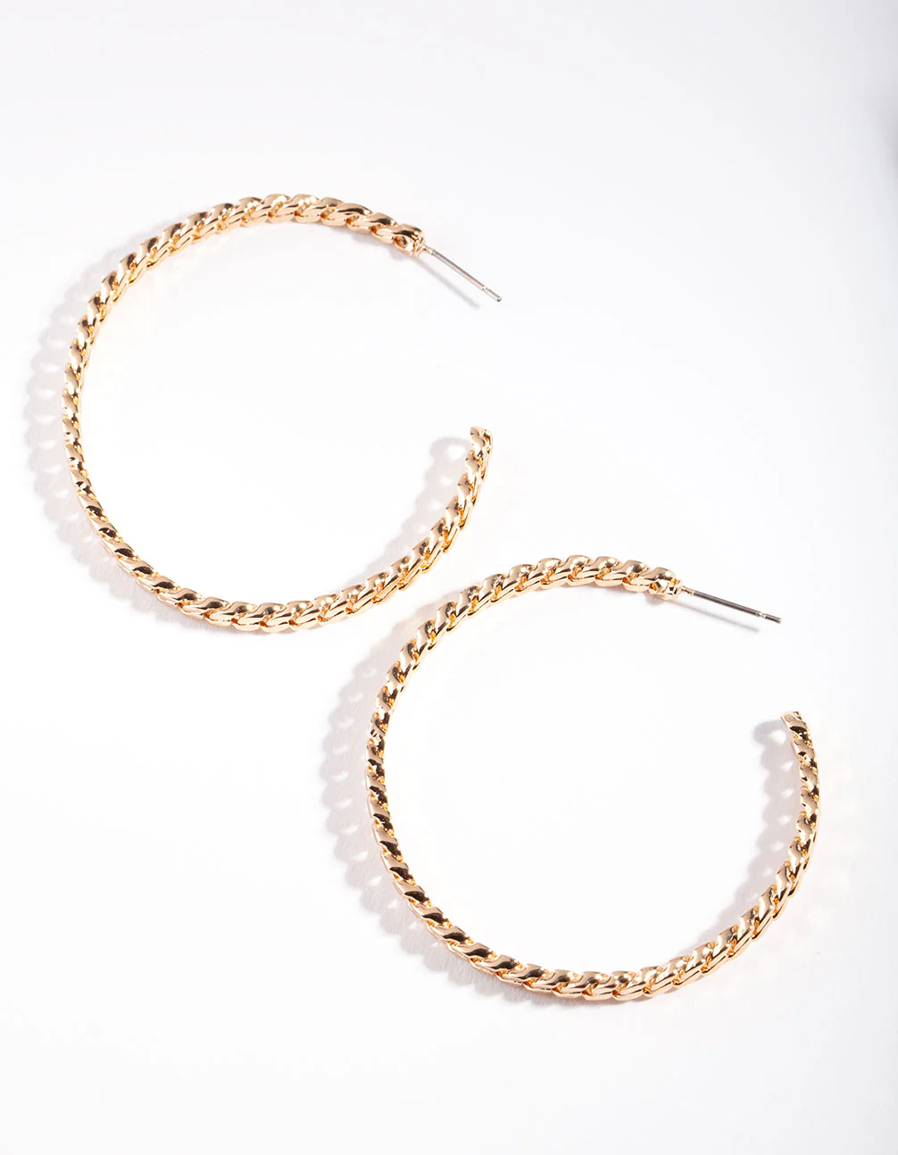 Gold Curb Chain Open Hoop Earrings - Image 2