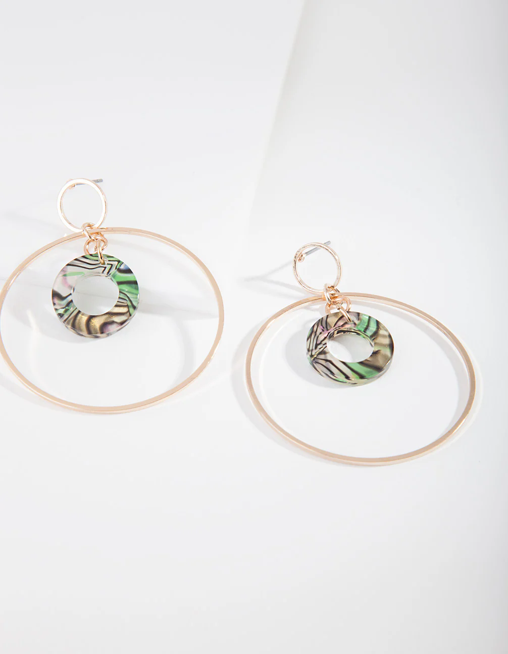Gold Double Open Circle Drop Earrings - Image 2