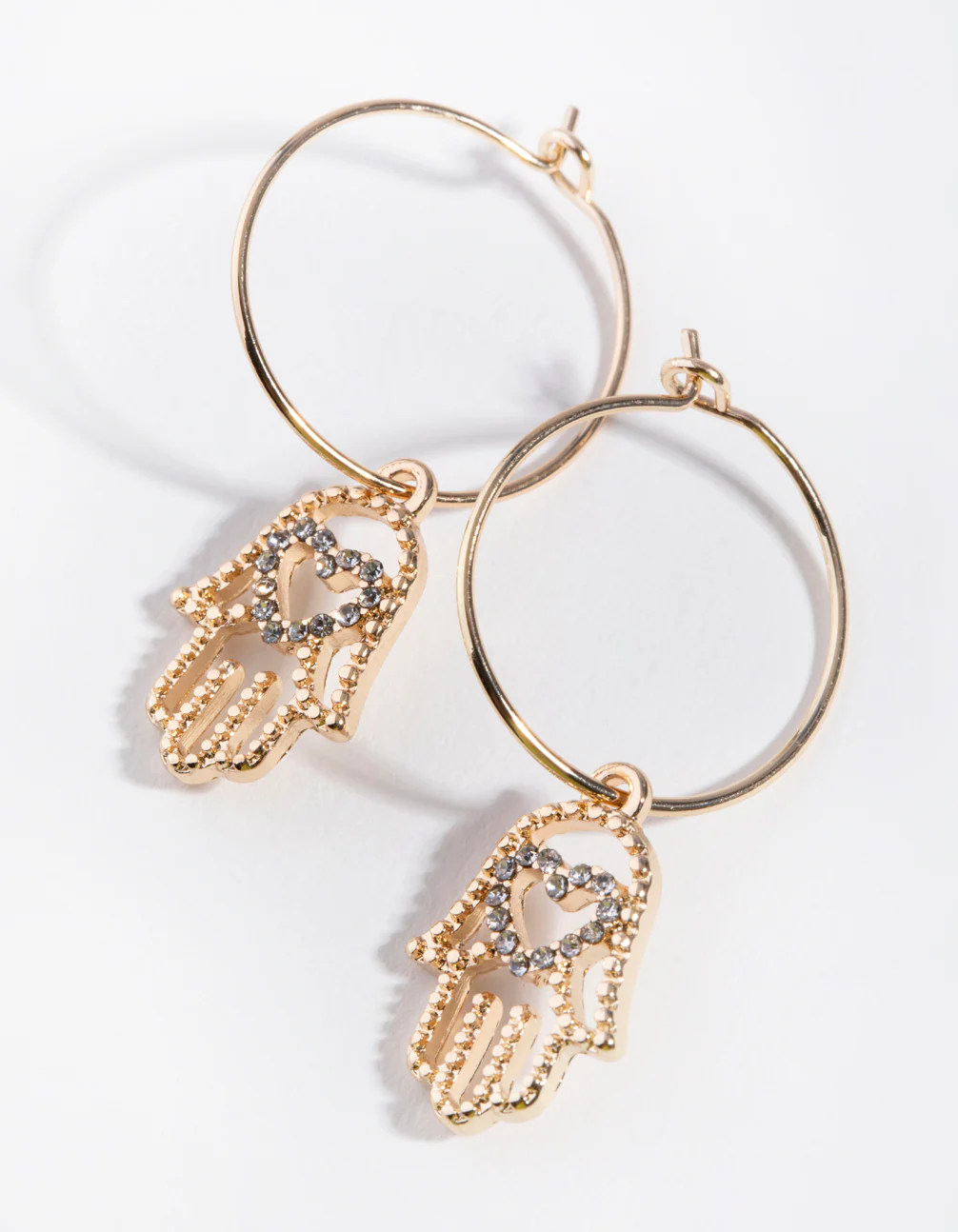 Gold Diamante Hamsa Hand Hoop Earrings - Image 2