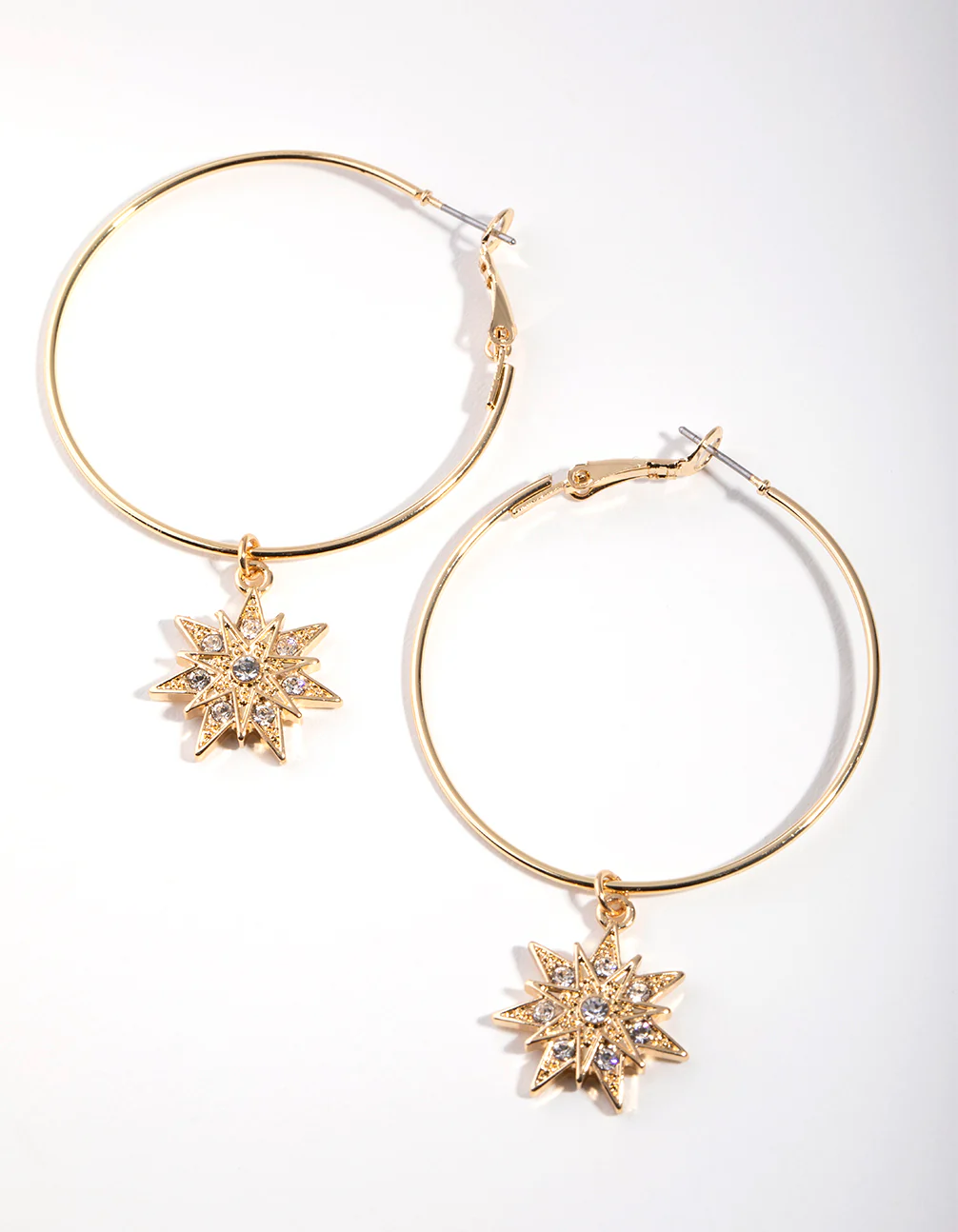 Gold Diamante Star Drop Hoop Earrings - Image 2
