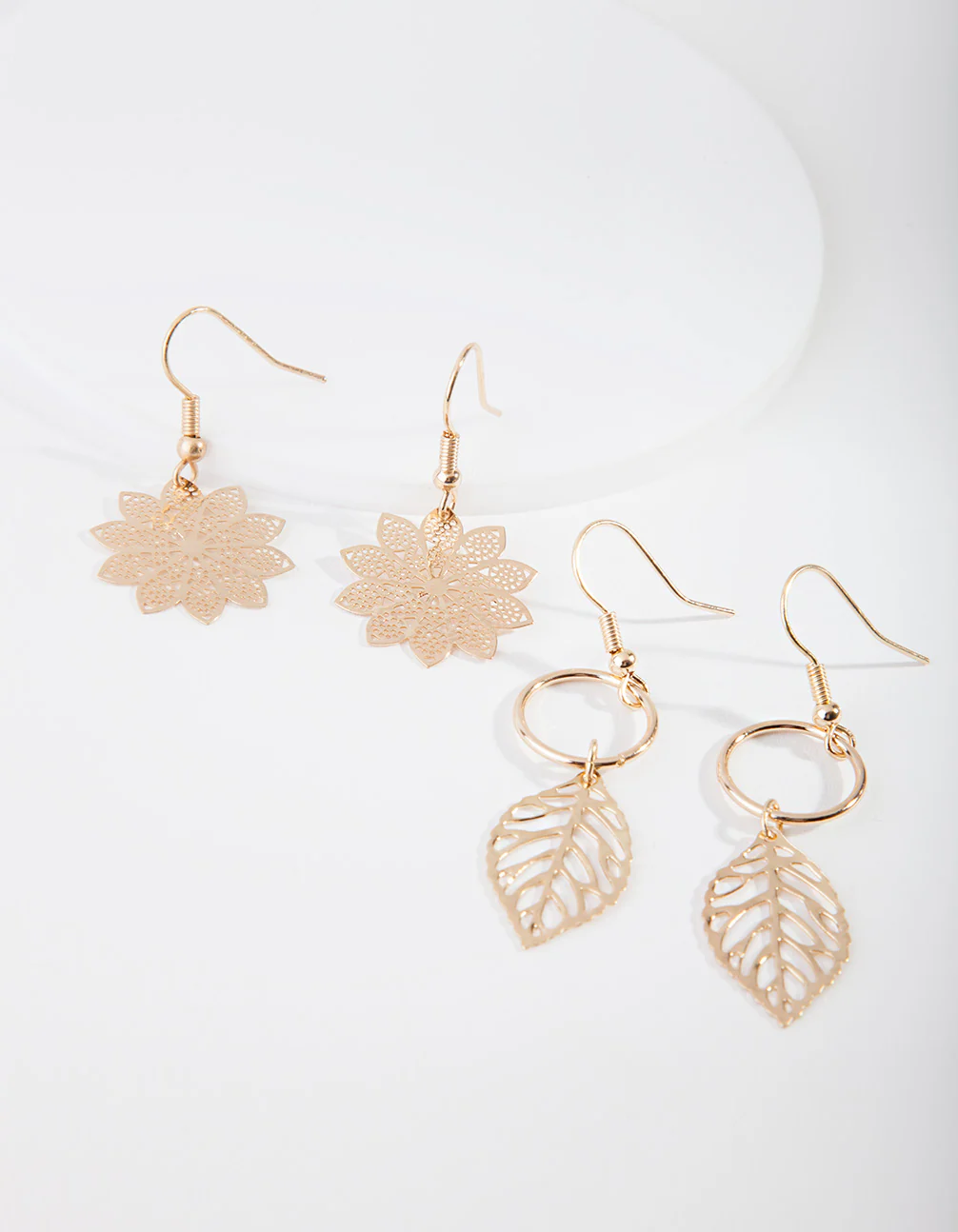 Gold Leaf Layered Earrings - Image 2