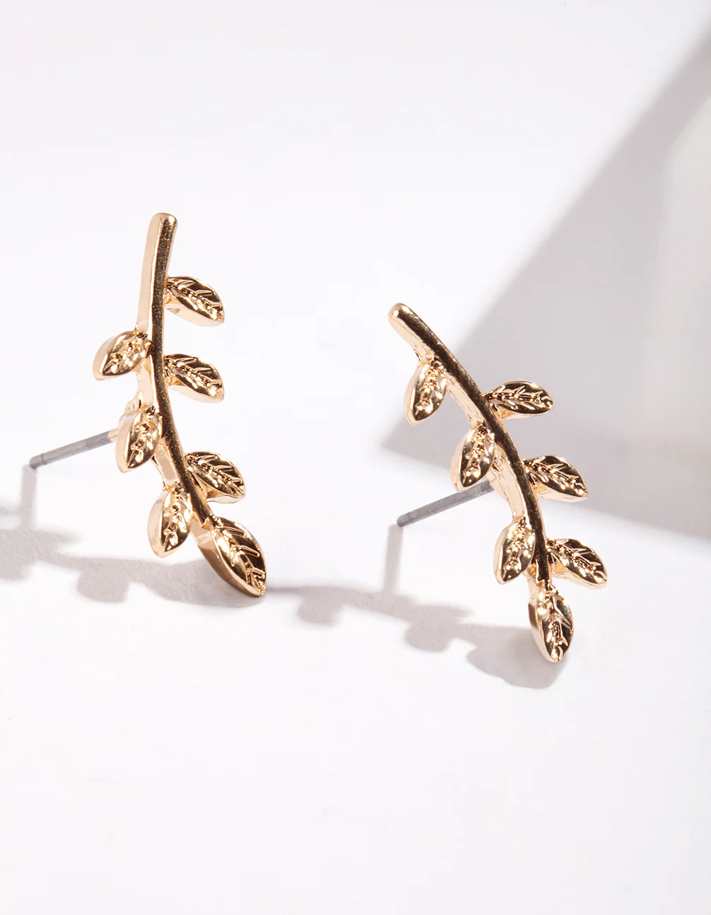 Gold Mini Leaf Stud Earrings - Image 2