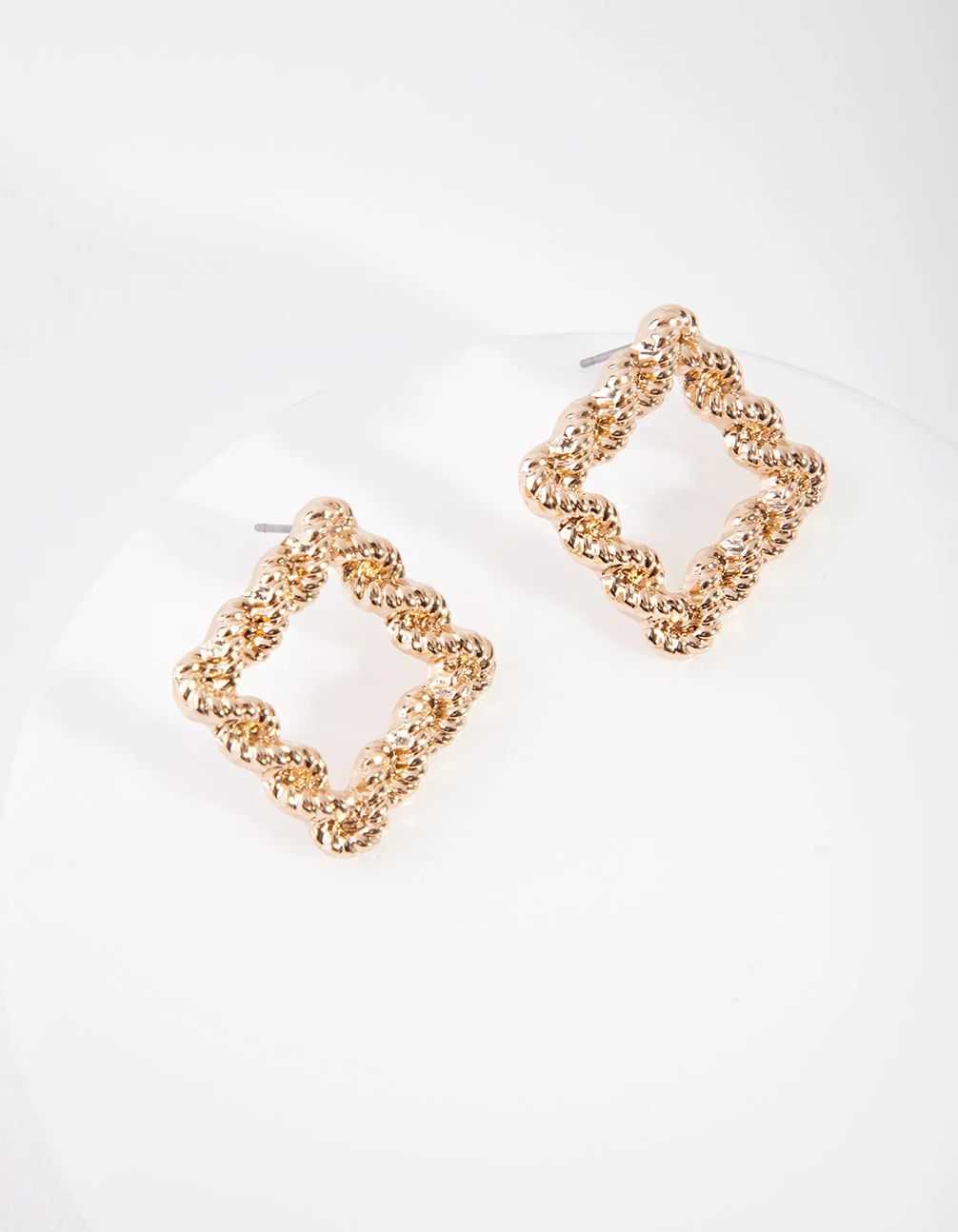 Gold Rope Knot Square Stud Earrings - Image 2