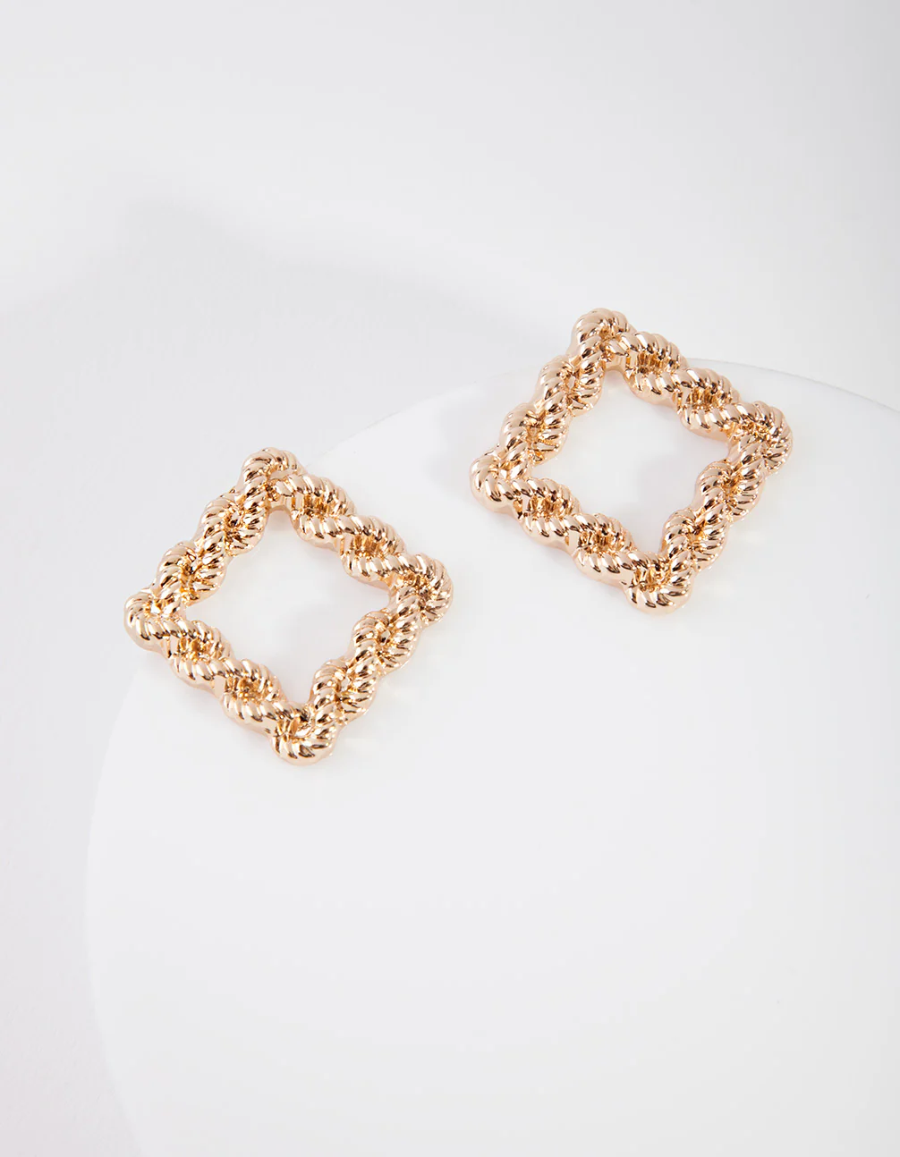 Gold Rope Knot Square Stud Earrings - Image 3