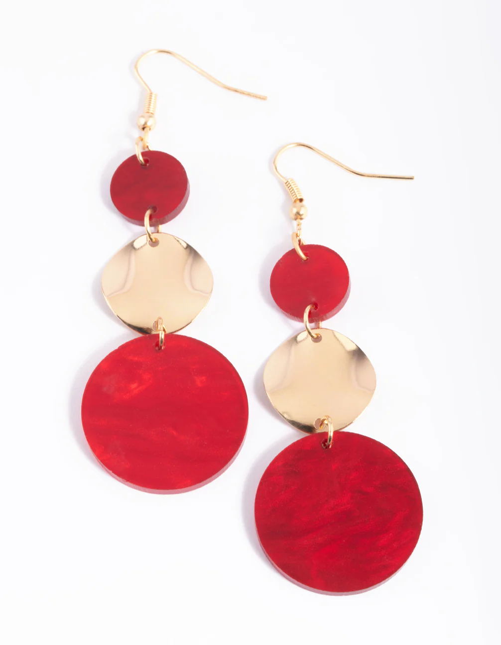 Red Disc Drop Earrings - Image 2
