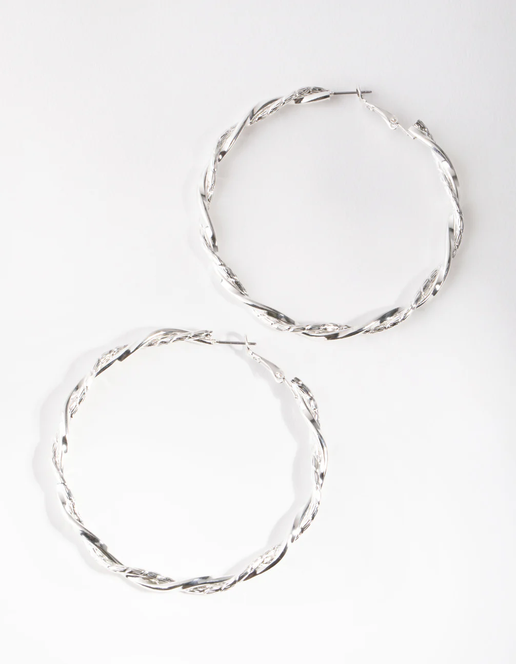 Silver Double Twist Hoop Earrings - Image 2