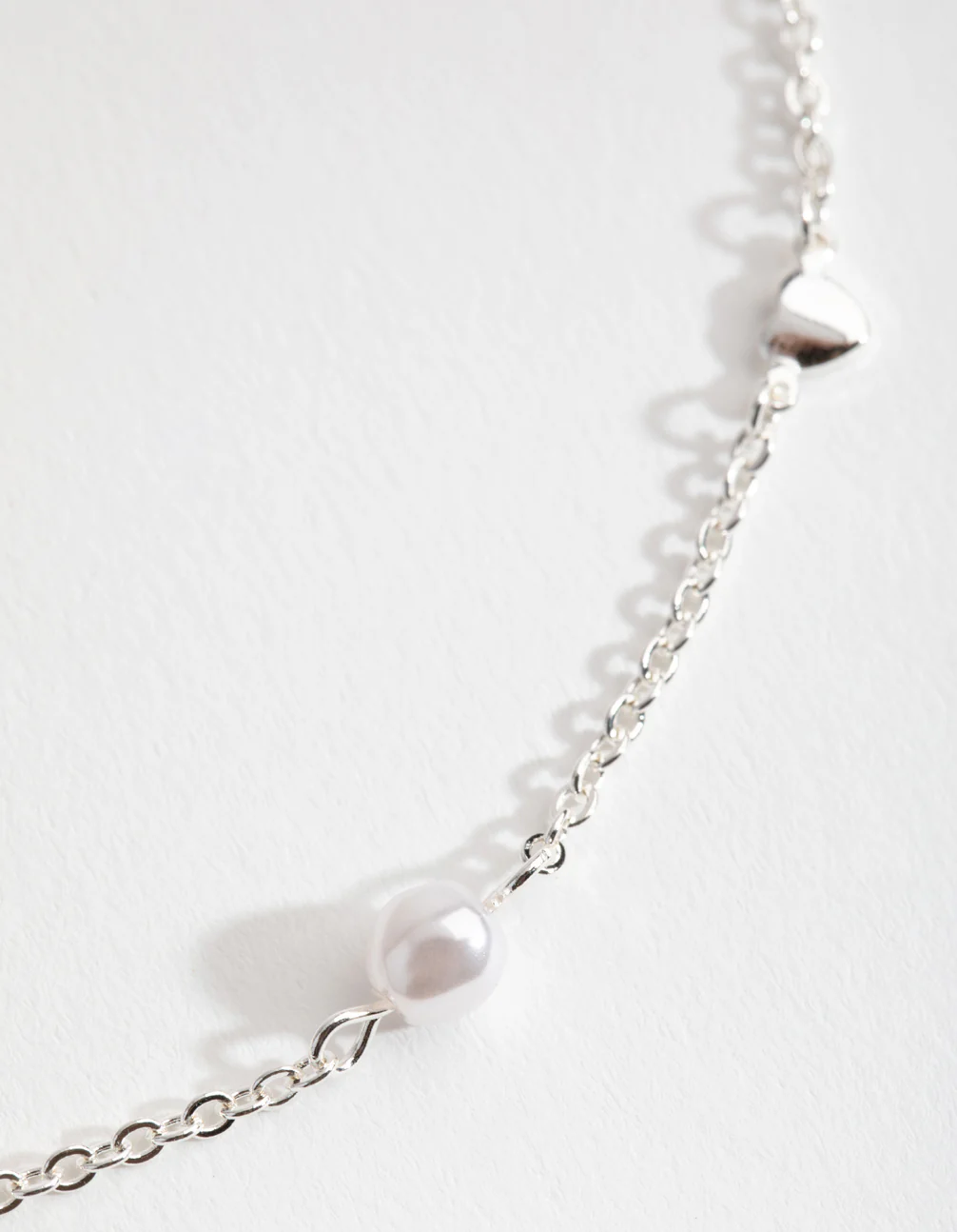 Silver Faux Pearl Heart Choker - Image 2
