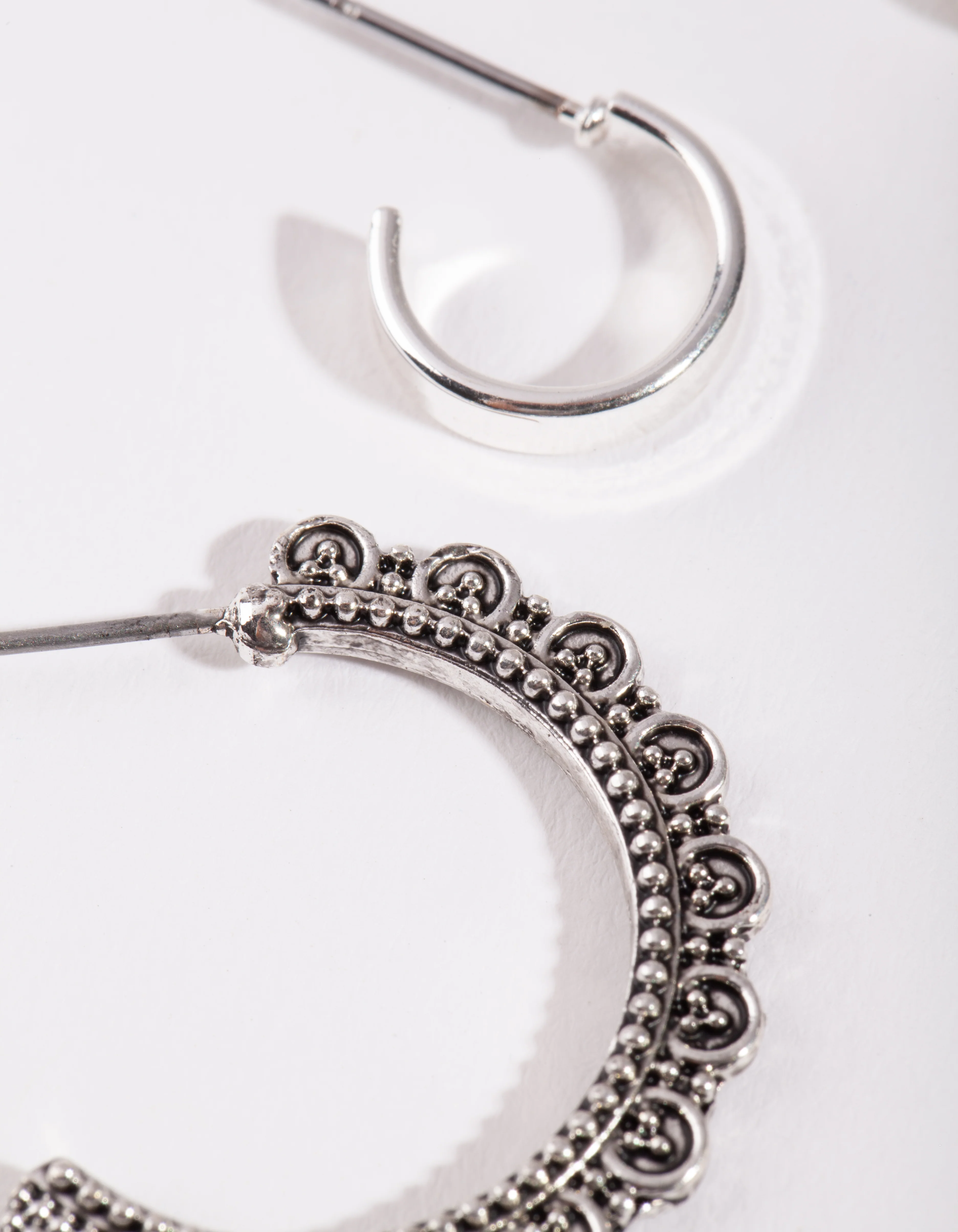 Antique Silver Textured Frill Hoop Earring Pack - Image 2