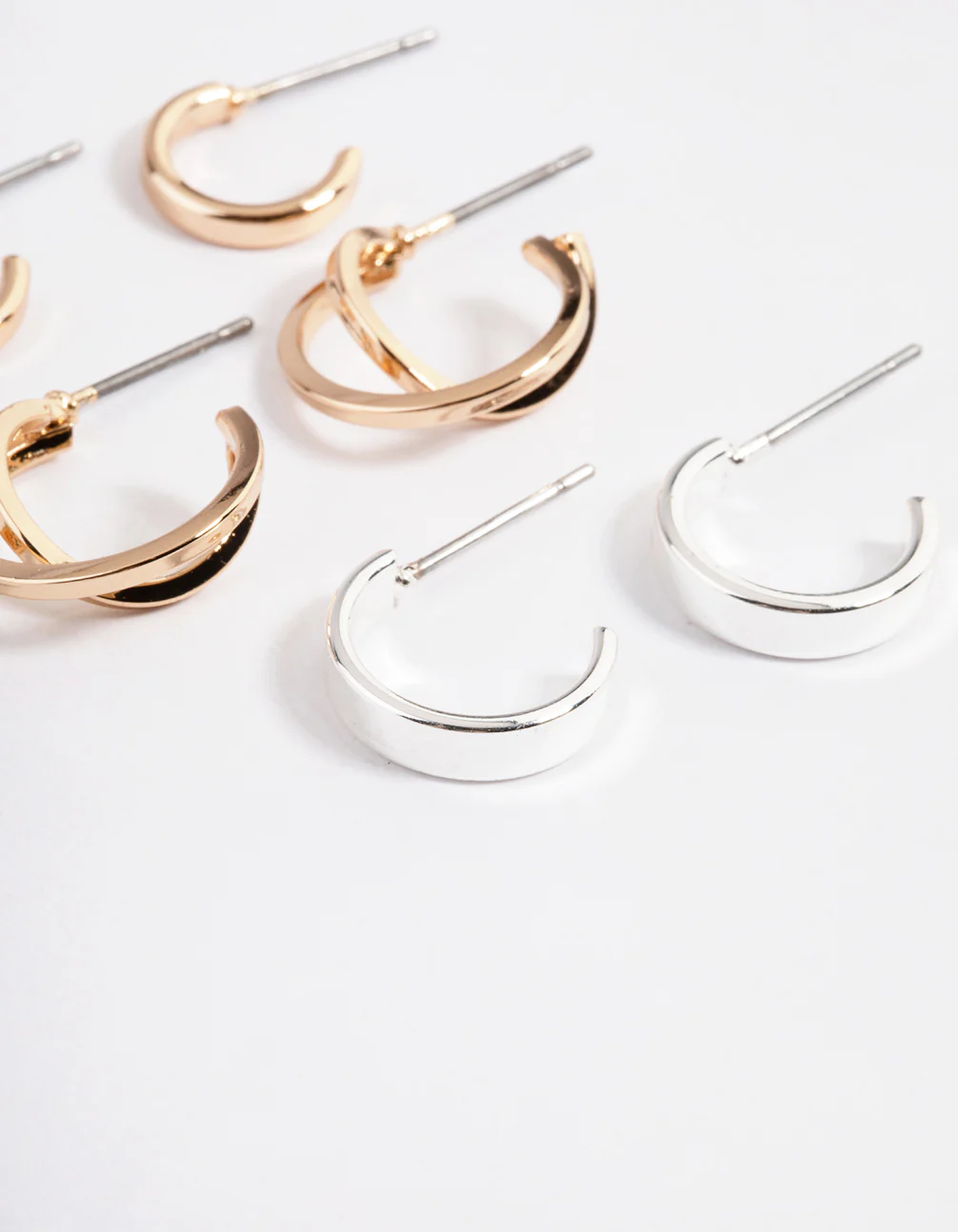 Mixed Metal Cross Over Hoop Earring Pack - Image 3