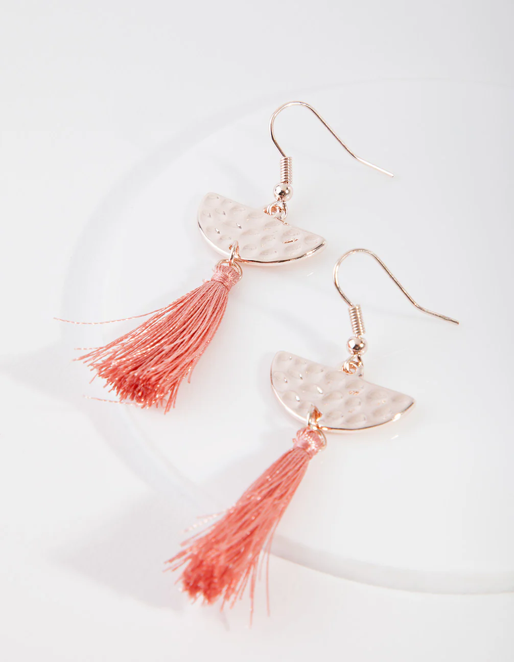 Rose Gold Geometric Tassel Drop Earrings - Image 2