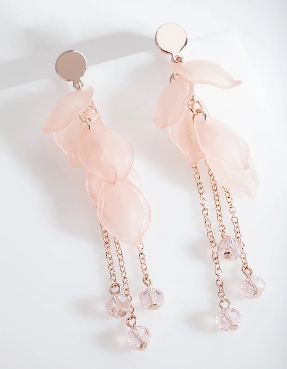 Pink Petal Chain Drop Earrings - Image 4