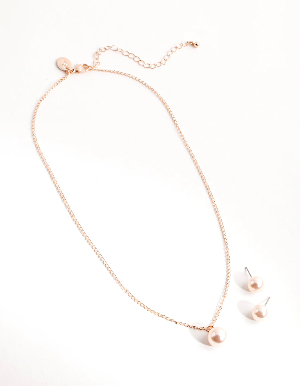 Rose Gold Pink Pearl Earring & Necklace Pack - Image 2