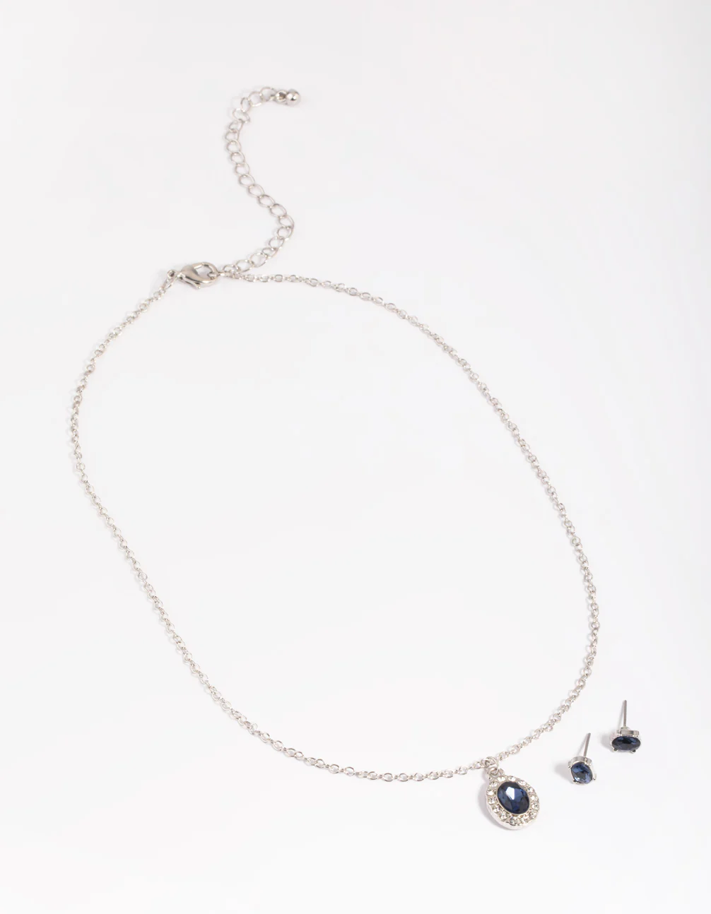 Silver Oval Diamante Necklace & Earrings Set - Image 2