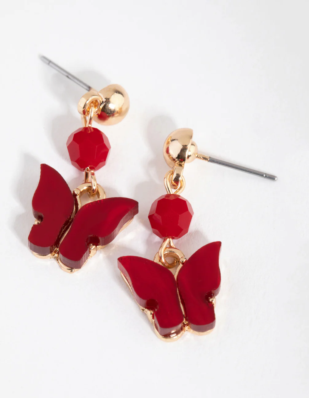 Gold Bead & Butterfly Drop Earrings - Image 2