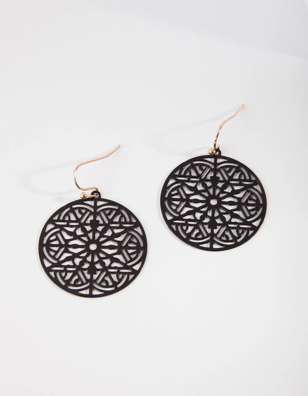 Gold Black Filigree Drop Earrings - Image 2