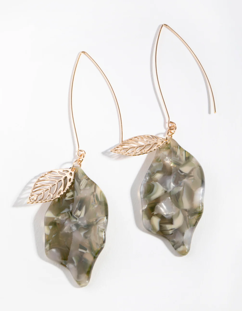 Gold Fine Leaf Drop Earrings - Image 2