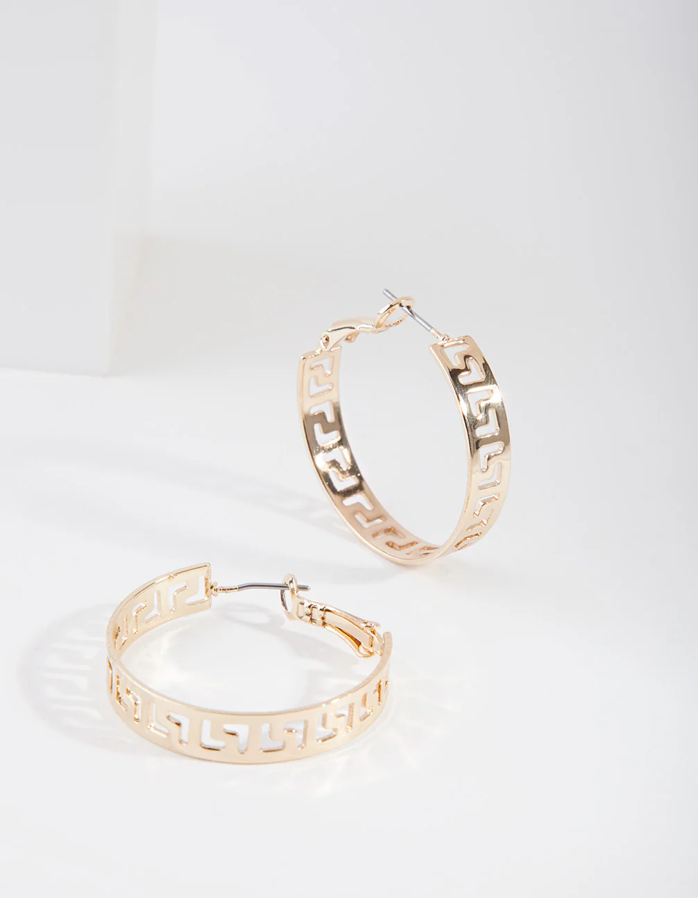Gold L Cut Out Hoop Earrings - Image 3